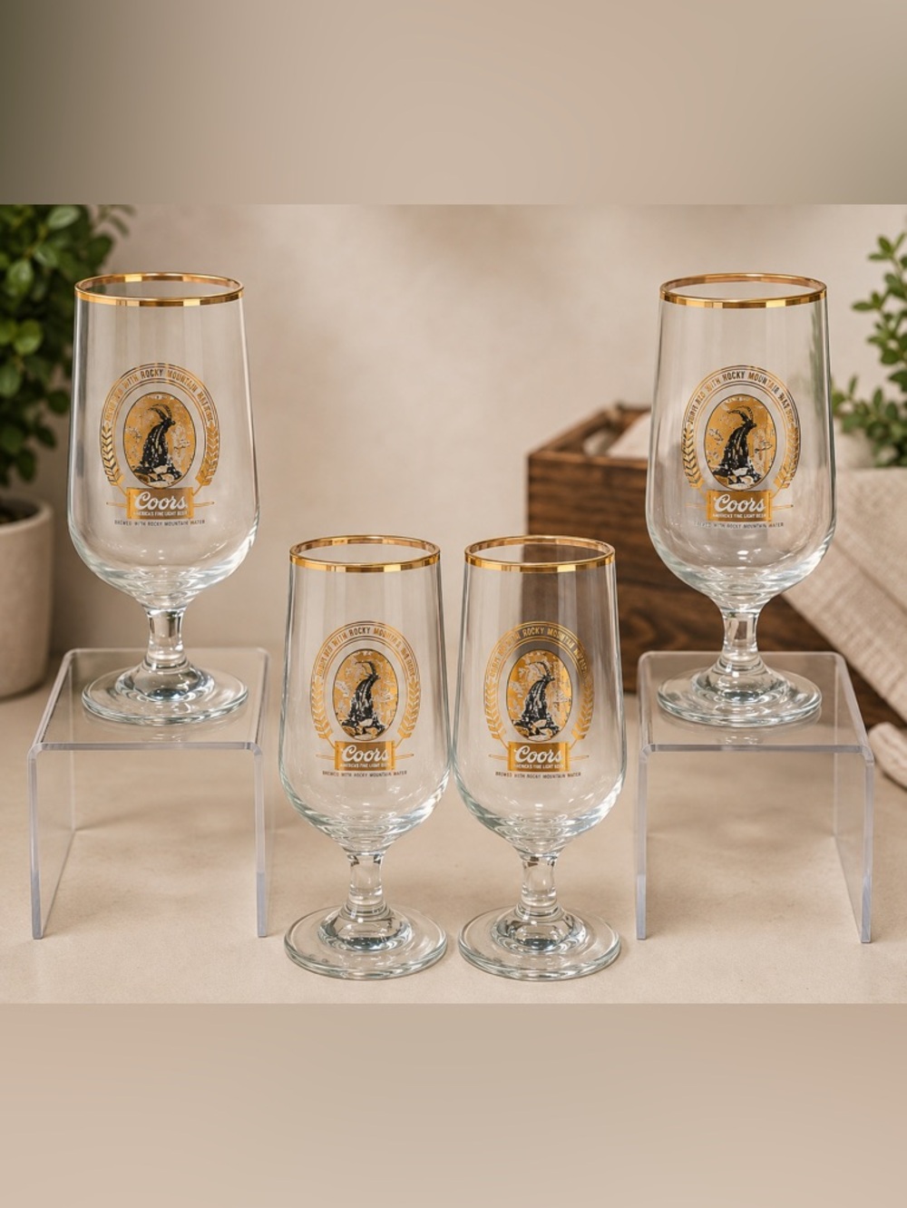 🔍 Vintage Coors Gold-Rim Beer Glasses – Set of 4